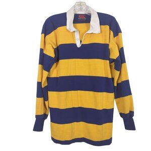 Vintage Canterbury New Zealand Rugby Shirt Men L Blue Yellow Striped Long Sleeve